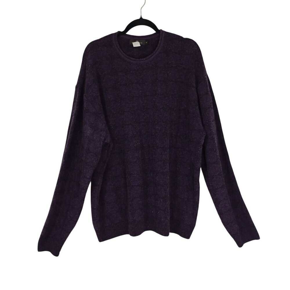 Bugatchi Uomo Sweater Men XL Purple Wool Blend Crewneck Subtle Checkered Pattern